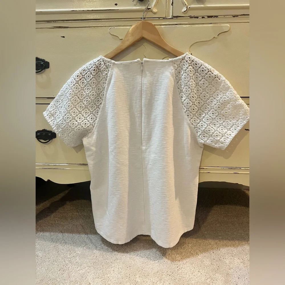 J. Crew White Lace Sleeve Tee